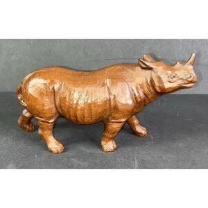 Rhino Figurine Red Mill Rhinoceros Brown Pecan Resin Hand Crafted USA